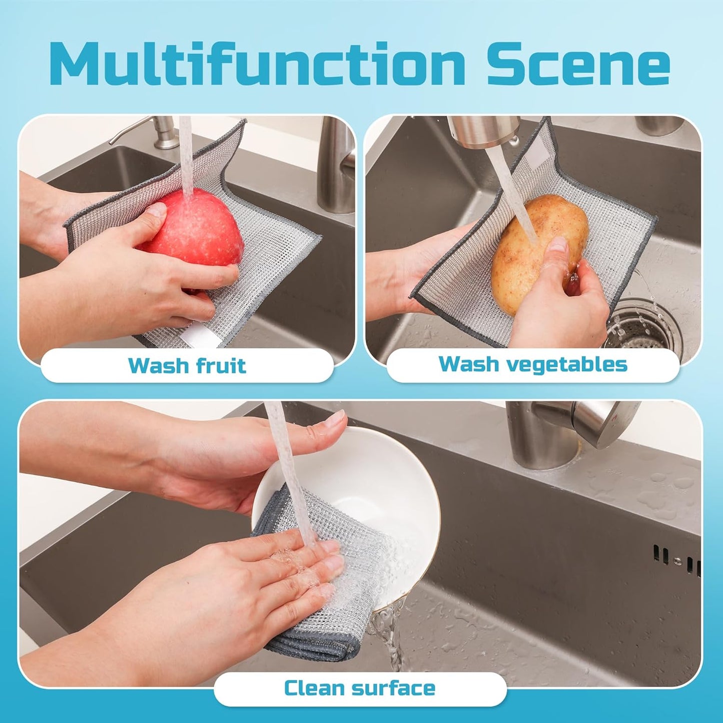 20 Pcs New Upgrade 3-Layer Metal Dish Cloth, No Scratches and No Odor, Multipurpose Wire Dishwashing Rag for Wet and Dry, Kitchen Cleaning Dish Rags,Sinks, Dishes, Stove Top, Dimensions(7.08x8.86)