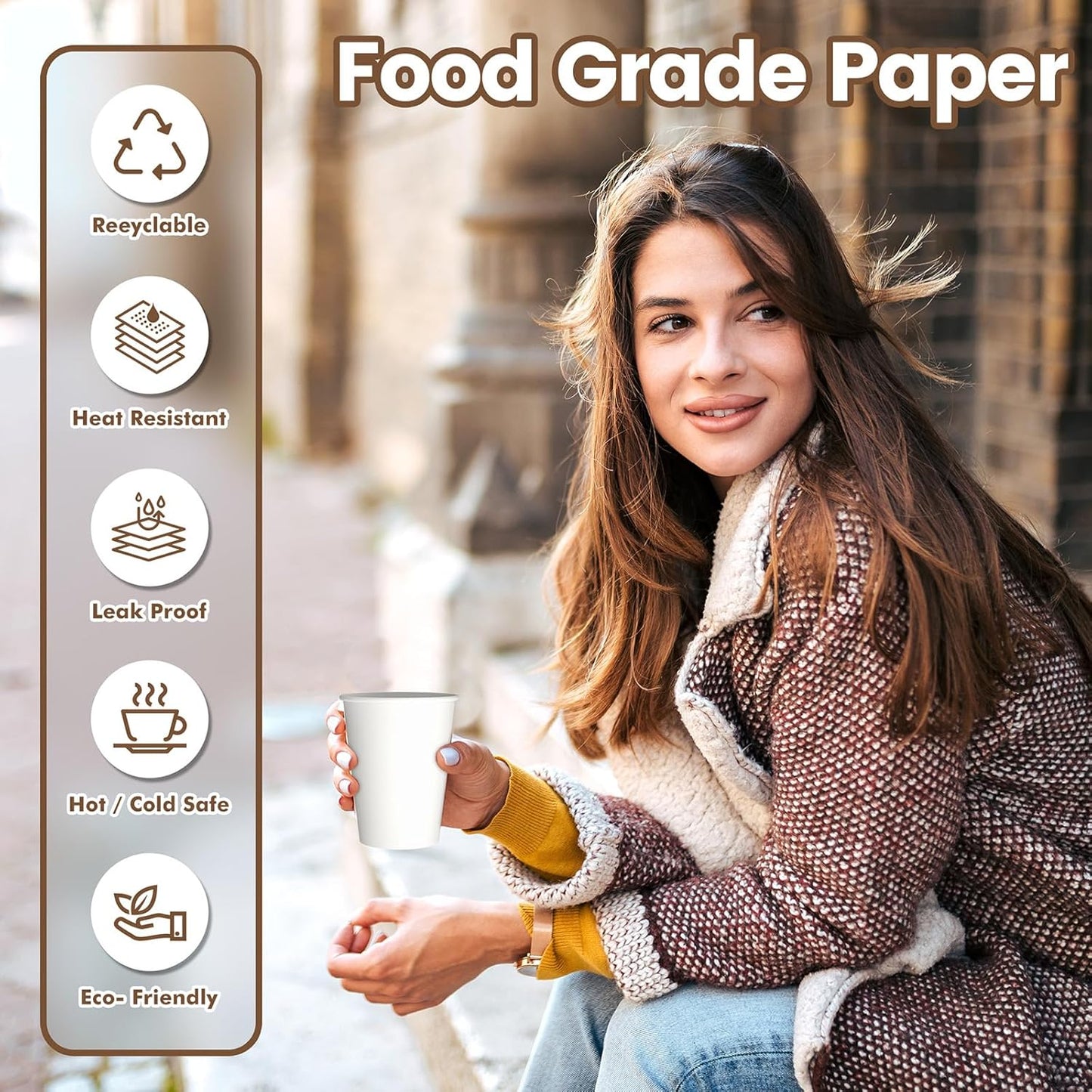 100 Count 8 oz Paper Cups, Disposable Coffee Cups 8 oz, White Hot/Cold Beverage Drinking Cups for Water Juice or Tea