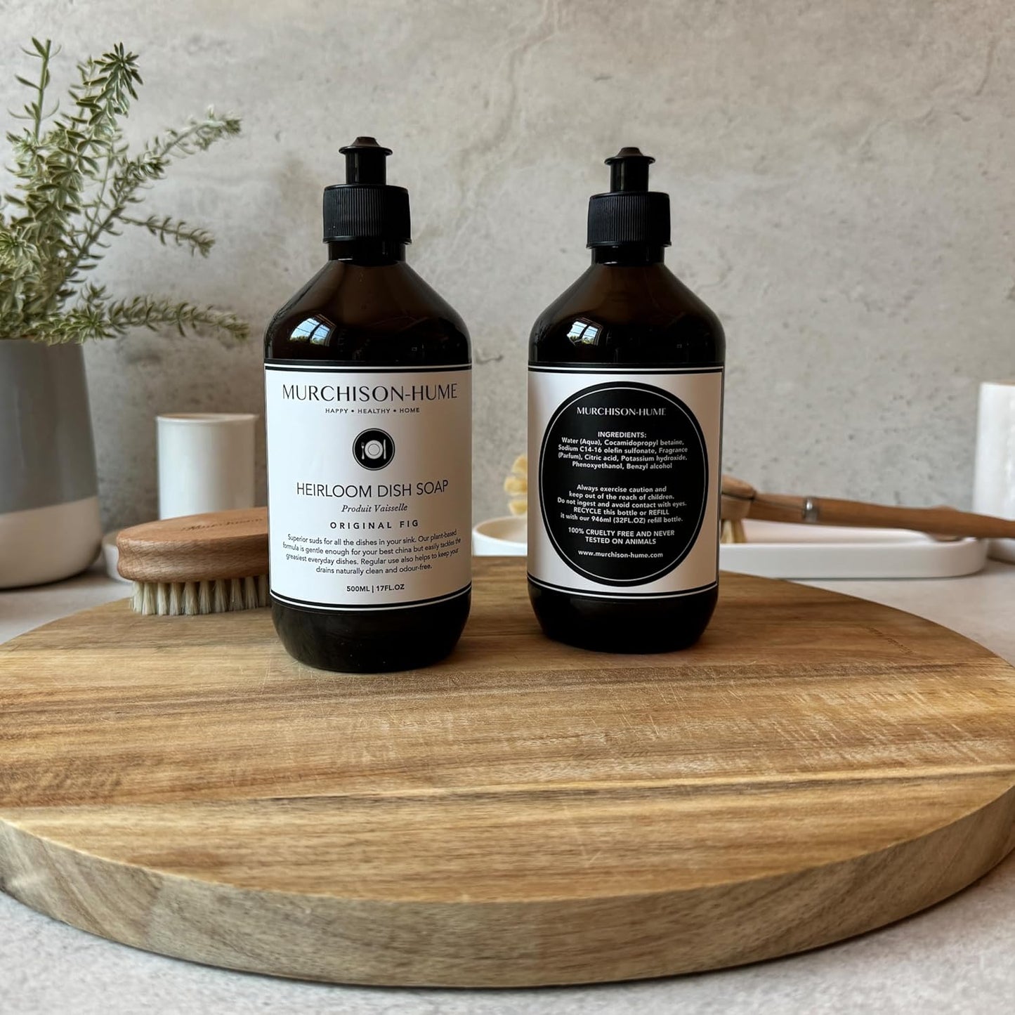 Murchison-Hume Dishwashing Soap, 17 fl oz - Original Fig Mild Dish Soap, Non-Toxic, Cuts Grease, Gentle on Hands, Biodegradable, Sulfate-Free, Sustainable, Counter Worthy Design