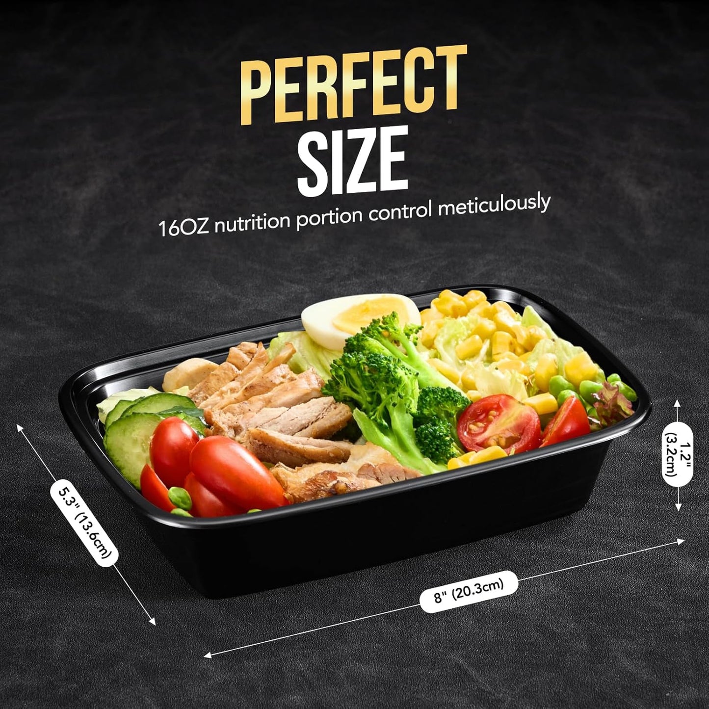 100-Piece (50-Pack) 16 OZ Meal Prep Containers Reusable with Lids, Sturdy Leakproof & Food Safe, Microwave, Freezer, Dishwasher Safe To Go Food Containers, Plastic Take Out Containers, Black