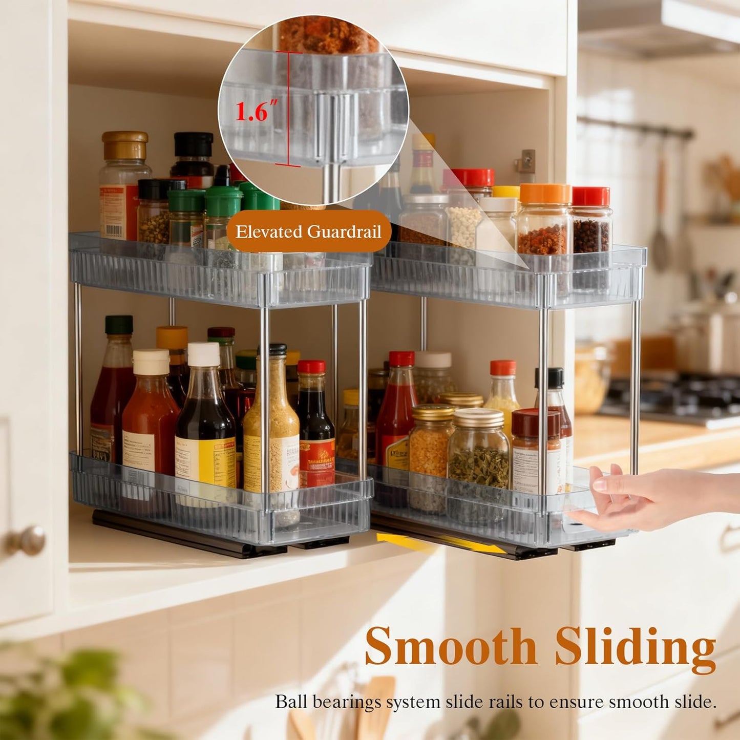 3 Pack Pull Out Spice Rack Organizer for Cabinet, 2 Tier Slide Out Spice Racks Organizer, Spice Cabinet Organizers, Cabinet Size Need:12'' High x 11'' Deep x 5'' Wide, Clear Acrylic