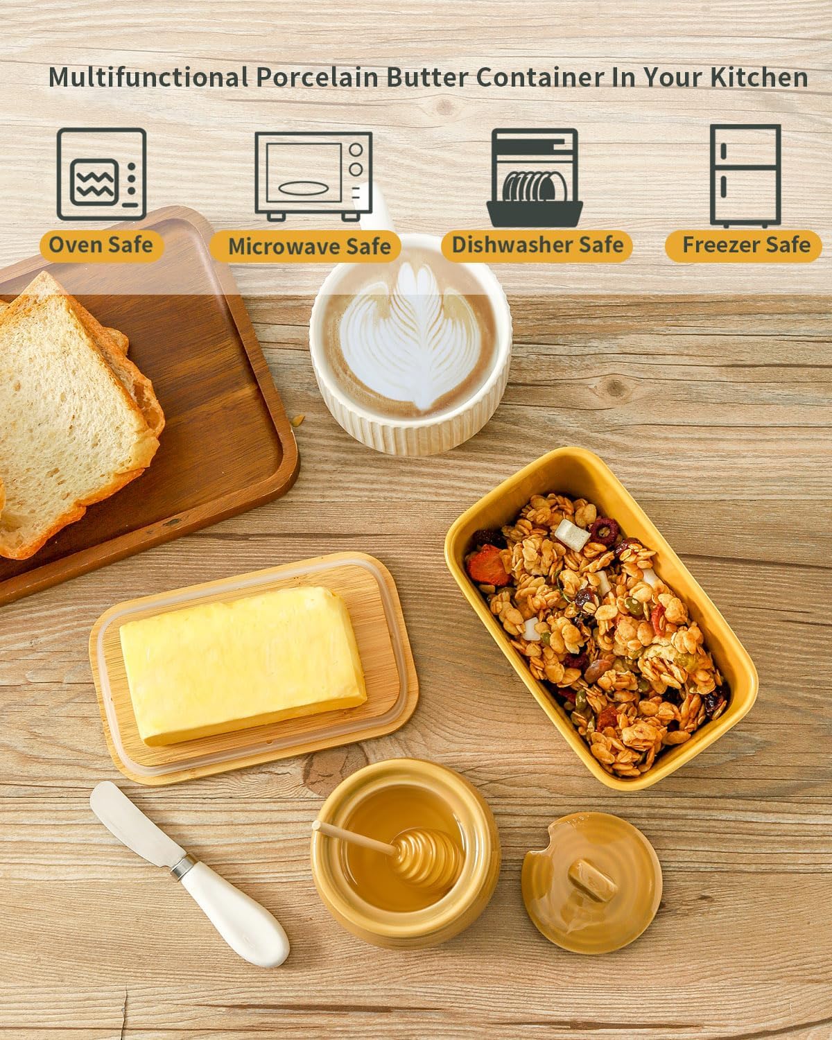 Ceramic Butter Dish with Lid,Large Butter Container with Airtight Cover for Countertop or Refrigerator,Farmhouse Kitchen Butter Holder for Gift,Dishwasher Safe,Yellow Embossed Pattern