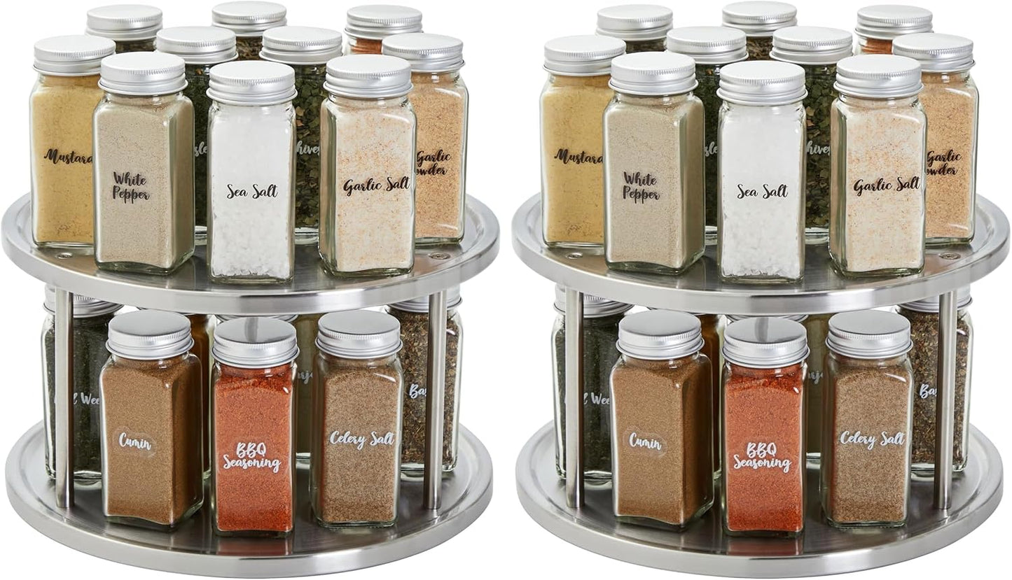 Juvale 2-Tier Lazy Susan Spice Rack Organizer for Cabinet - 10.5 in, Stainless Steel - Kitchen Countertop Organizer & Spice Carousel for Pantry Organization (Pack of 2)