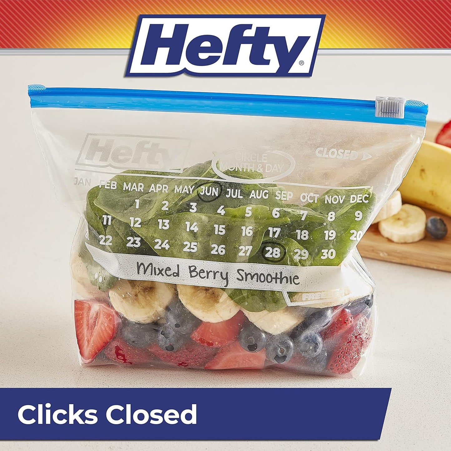 Hefty Calendar Slider Quart Freezer Bags, 1 Quart Slider Bags with Stand and Fill Expandable Bottoms, Helps Prevent Freezer Burn, 35 Count (Pack of 4)