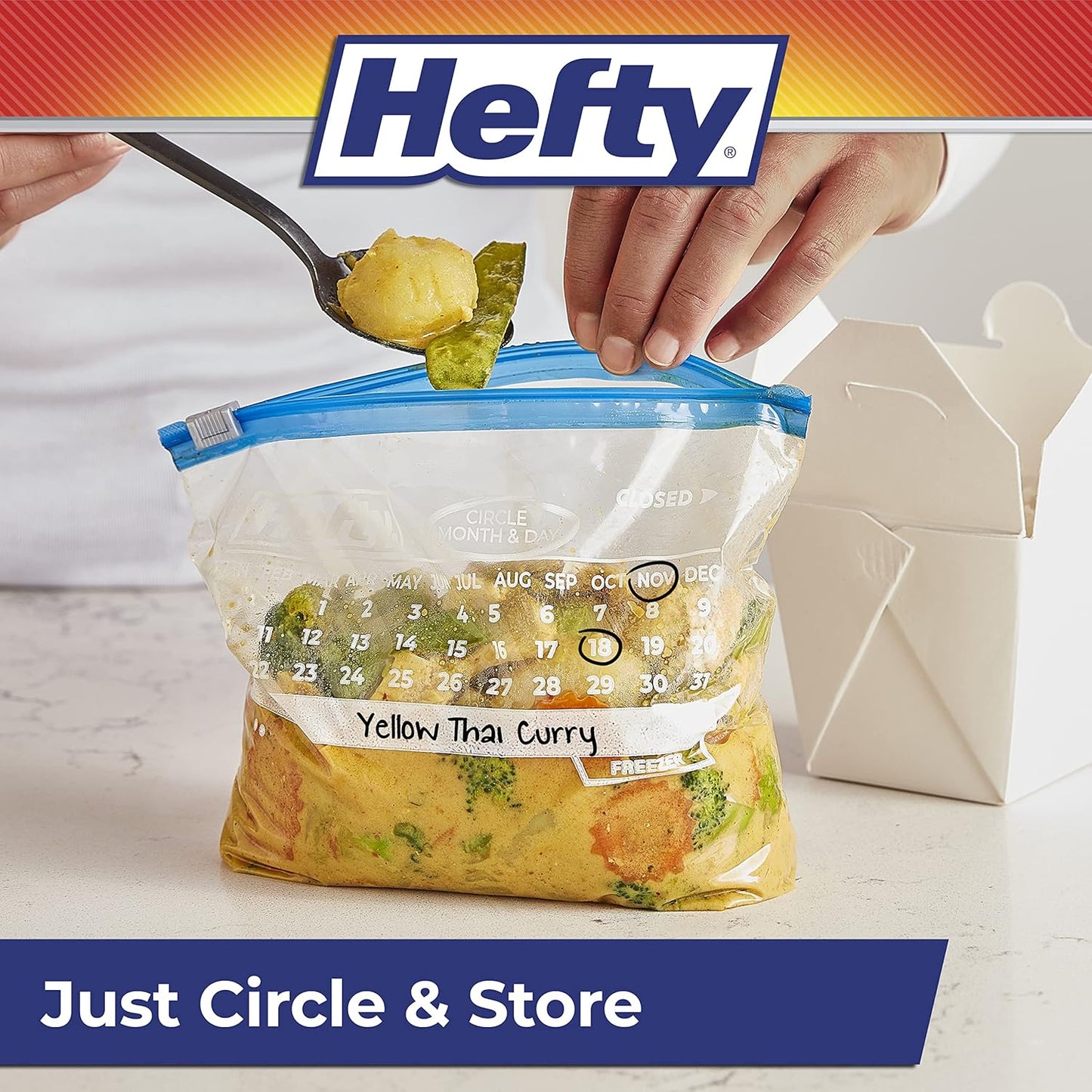Hefty Calendar Slider Quart Freezer Bags, 1 Quart Slider Bags with Stand and Fill Expandable Bottoms, Helps Prevent Freezer Burn, 35 Count (Pack of 4)