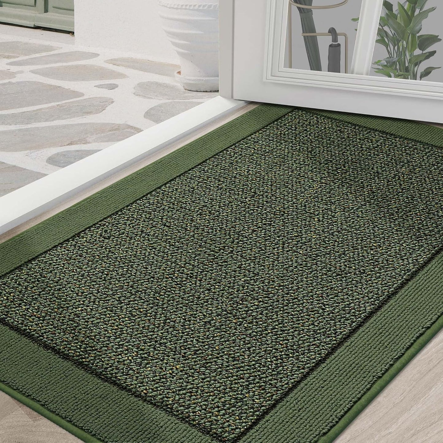 BEQHAUSE Indoor Door Mat 36" x 60", Dirt Trapper Door Mats Non-Slip Entryway Rugs Washable, Resist Dirt Absorbent Welcome Mat, Low Profile Floor Mats for Front Back Door and Entryway, Green