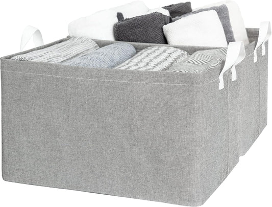 StorageWorks 45L Large Storage Bins for Closet and Shelves, Fabric Organizer Baskets with Handles for Clothes, Towels, Collapsible Storage Basket, Gray, 2-Pack