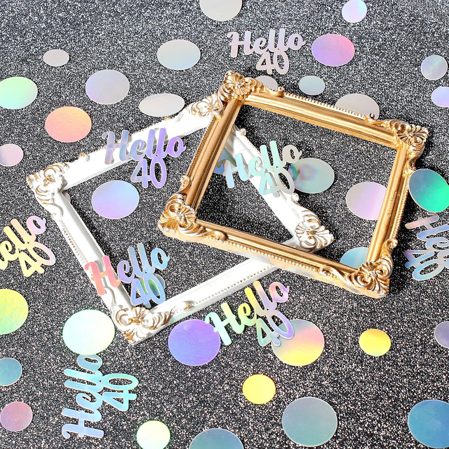 40th Birthday Confetti for Table Iridescent Birthday Party Decorations for Her Circle Dots Hello 40 Women Forty Years Old Birthday Table Scatters Decor Anniversary Party Supplies 300PC