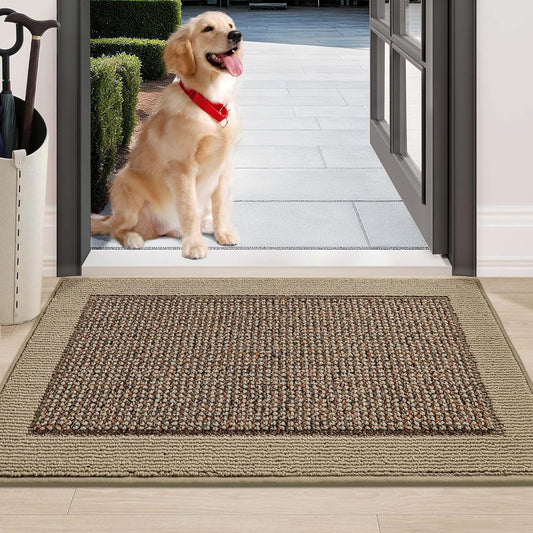 BEQHAUSE Indoor Door Mat 24" x 36", Dirt Trapper Door Mats Non-Slip Entryway Rugs Washable, Resist Dirt Absorbent Welcome Mat, Low Profile Floor Mats for Front Back Door and Entryway, Taupe