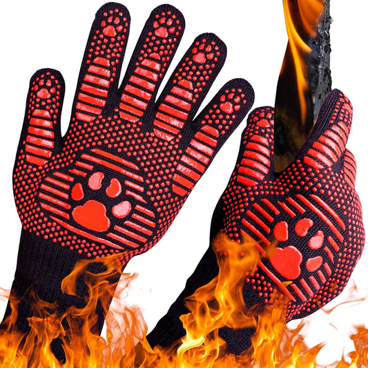 UBeesize Lengthen BBQ Gloves (Bear Paw), 1472°F Heat Resistant Grill Glove, 14 inch Fireproof Oven Gloves for Cooking, Non-Slip Fire Glove for Grilling, Barbecue, Smoker, Baking, Frying