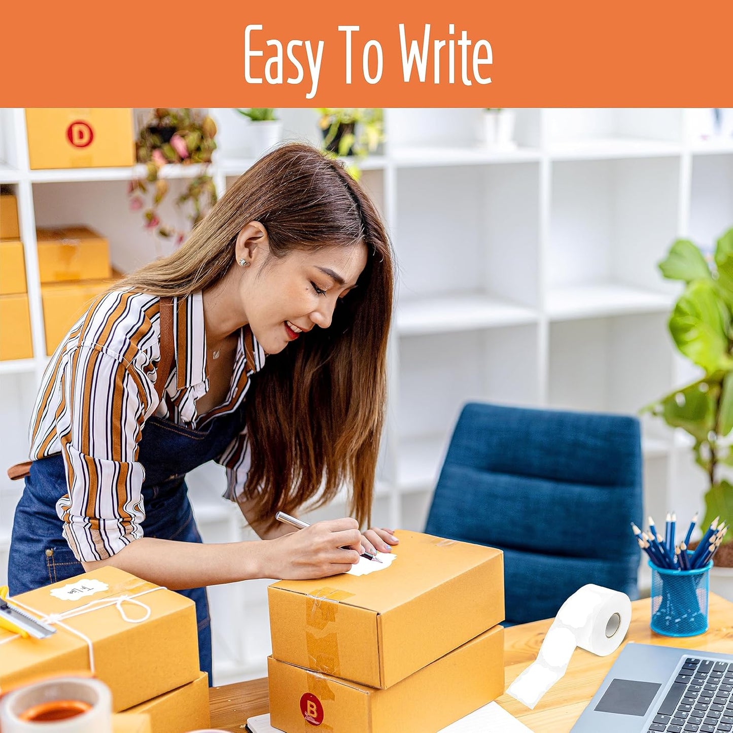 300 PCS White Stickers, 5 Fancy Shapes Labels Blank Stickers Roll White Name Tags with Permanent Adhesive for File Folders, Food Jars, Gift Tags, Home Office Business Uses (2” x 3”)