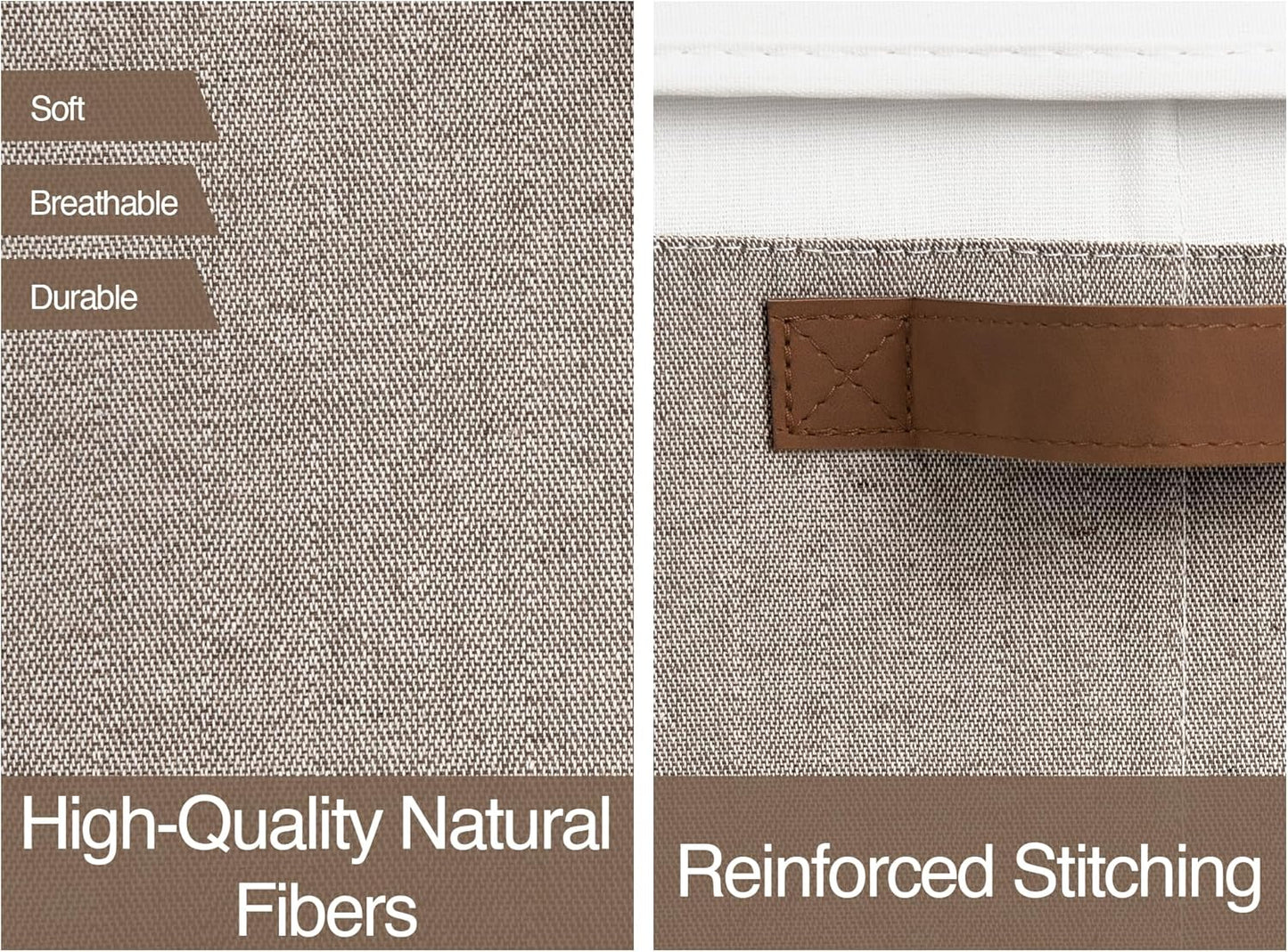 StorageWorks Storage Bins with Lids, Decorative Storage Boxes with Lid and PU Handles, Foldable Storage Baskets for Closet, Shelves, Stackable, Brown and White, Jumbo, 3-Pack