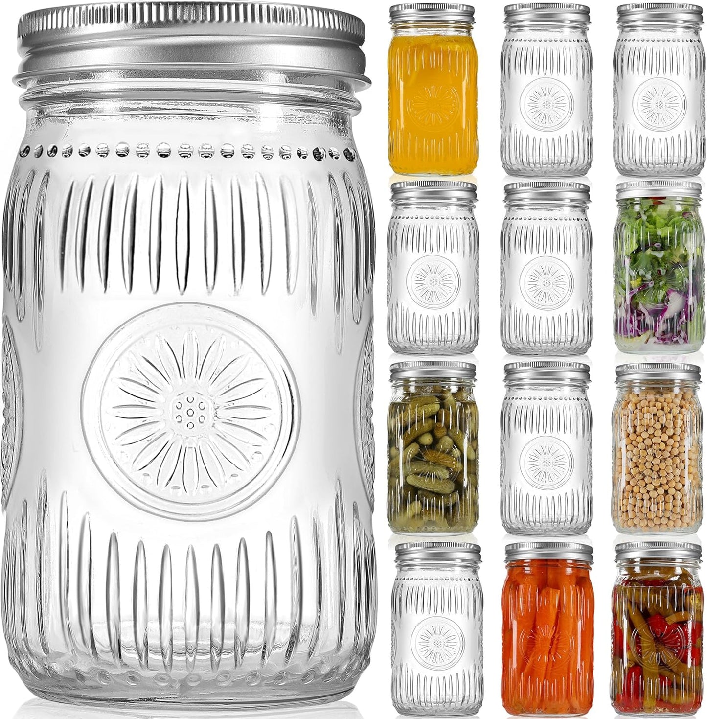 12 Pack 32 oz Wide Mouth Mason Jars with Airtight Lids - Glass Canning Jars for Food Preservation, Storage, Pickling, Crafts & DIY Projects, Durable Quart Glass Jars Dishwasher Safe