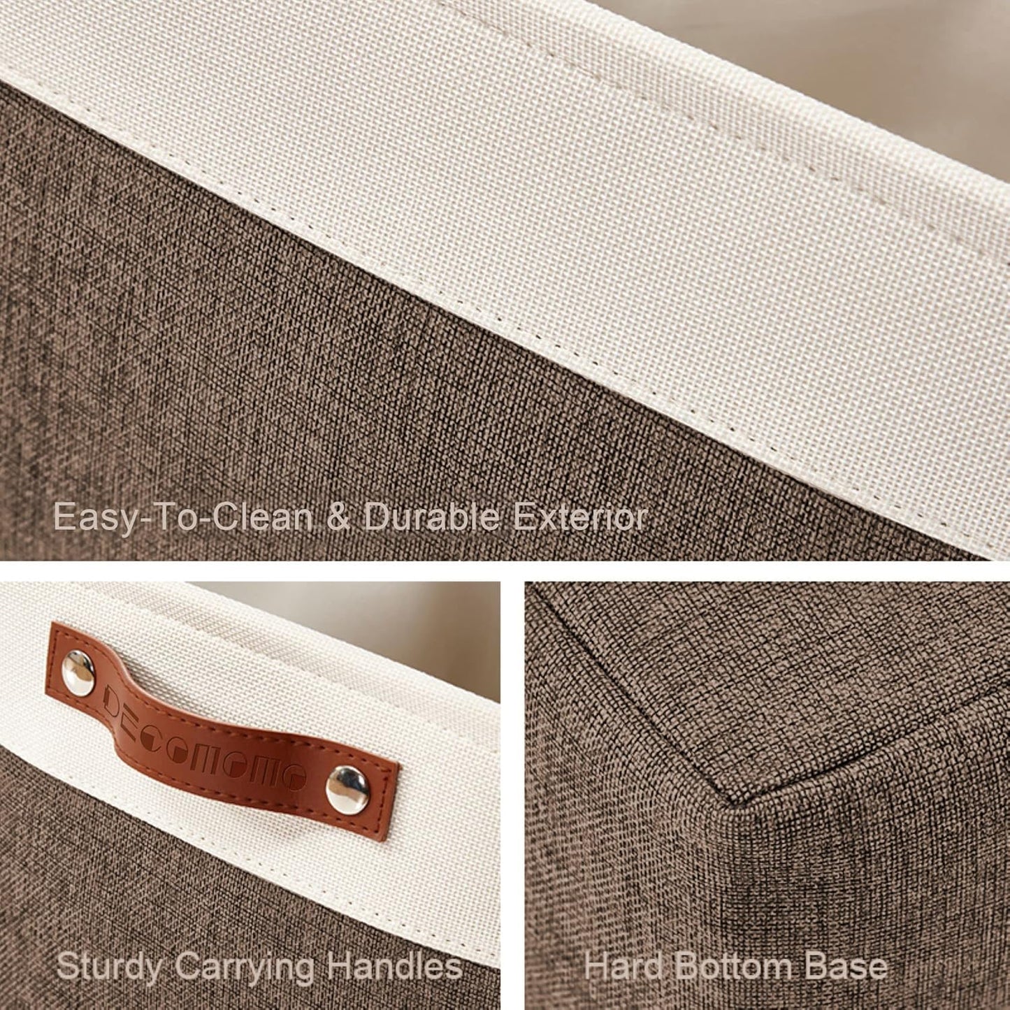 DECOMOMO Storage Baskets for Shelves - Fabric Storage Bins, Linen Closet Organizers and Storage (Brown & White, Large - 3 Pack)