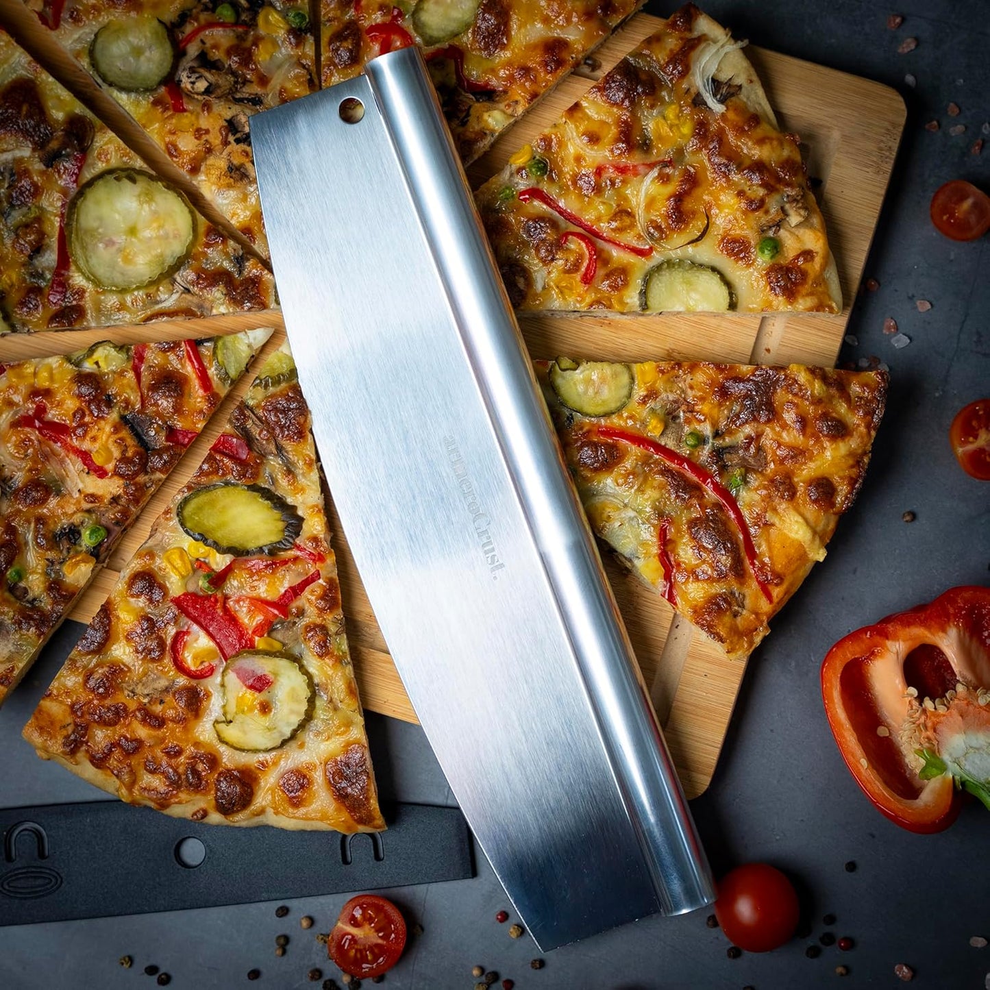 16 Inch Pizza Cutter Rocker Blade - Easy Slicing - Premium Finish Pizza Slicer with Time Saving Pizza Cutter Rocker Design