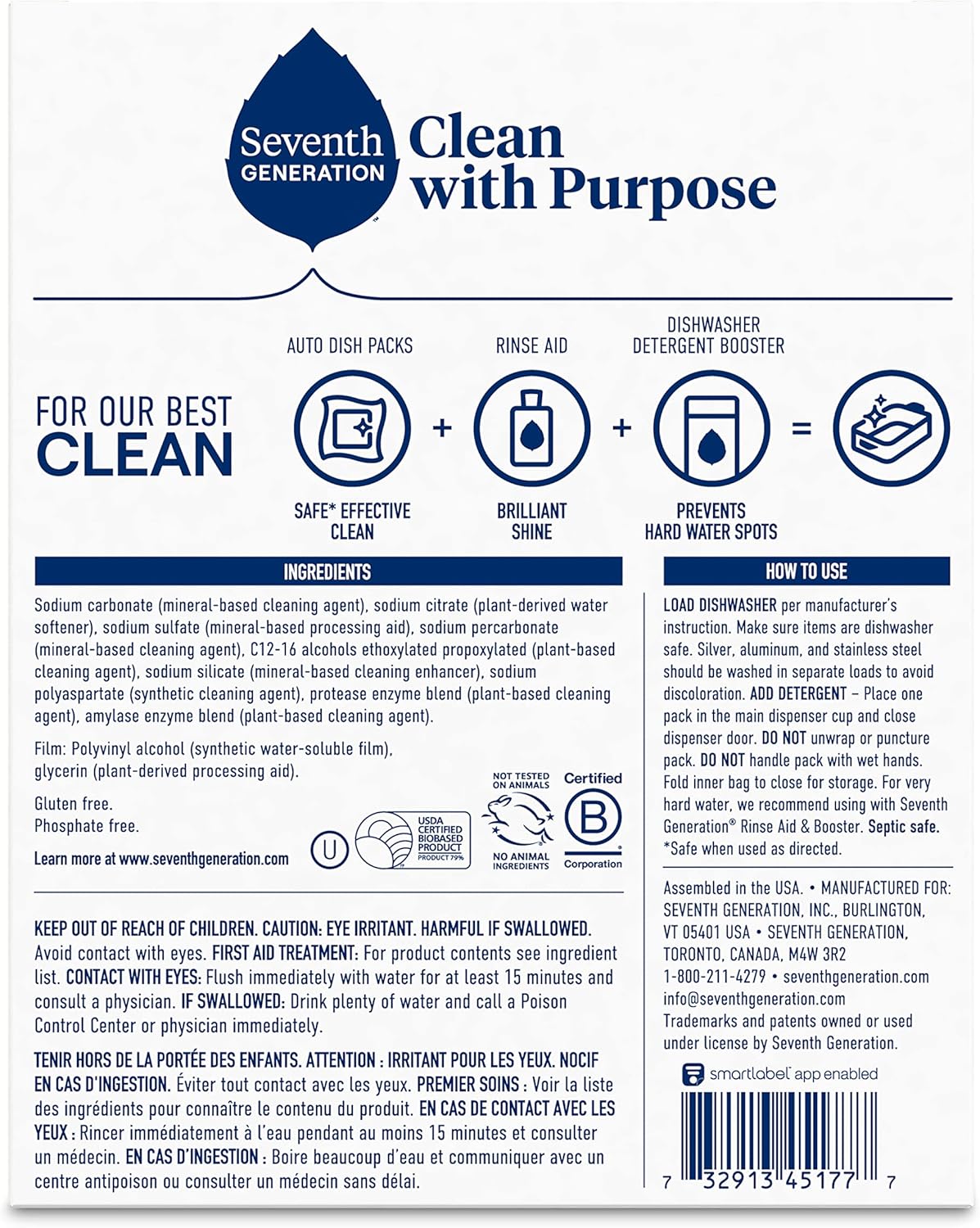 Seventh Generation Dishwasher Detergent Packs Free & Clear Pack of 6 for sparkling dishes Dishwasher tabs, 20 count