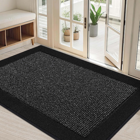 BEQHAUSE Indoor Door Mat 32" x 48", Dirt Trapper Door Mats Non-Slip Entryway Rugs Washable, Resist Dirt Absorbent Welcome Mat, Low Profile Floor Mats for Front Back Door and Entryway, Black