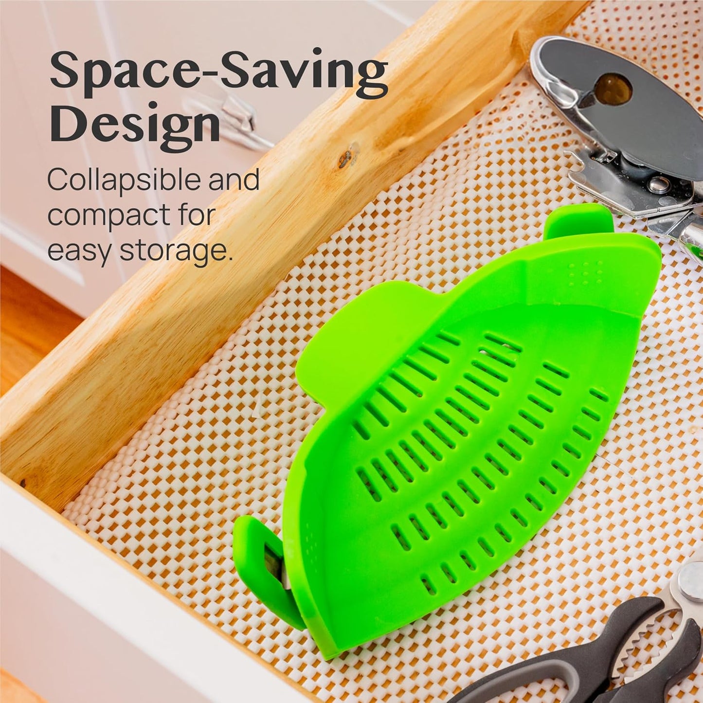 2 Pack Kitchen Gizmo Snap-On Strainer - Silicone Clip-On Strainer for Pots and Pans - Collapsible Design - Heat Resistant Colander for Vegetables and Noodles - Ideal for Rice, Grains - Green/Grey