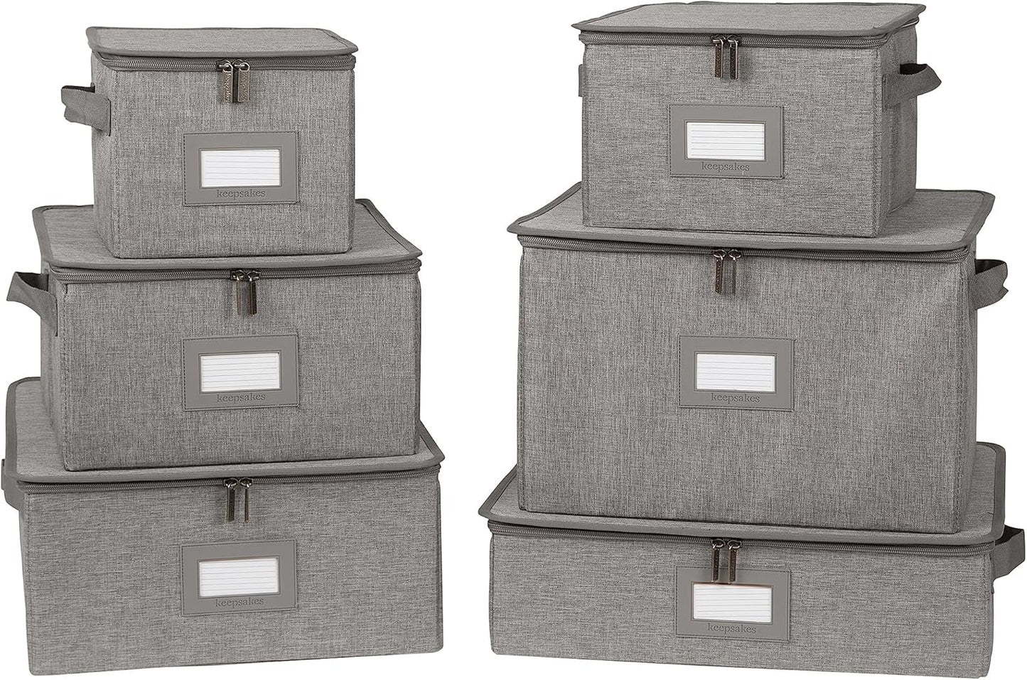Covermates Keepsakes Dish Storage Box - Stackable, Reinforced Handles, China Storage, Grey Heather