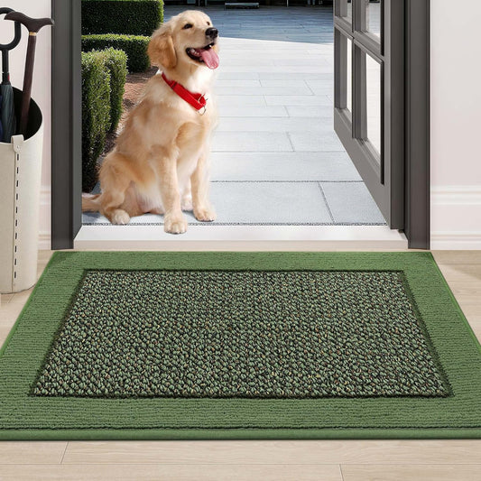 BEQHAUSE Indoor Door Mat 24" x 36", Dirt Trapper Door Mats Non-Slip Entryway Rugs Washable, Resist Dirt Absorbent Welcome Mat, Low Profile Floor Mats for Front Back Door and Entryway, Green